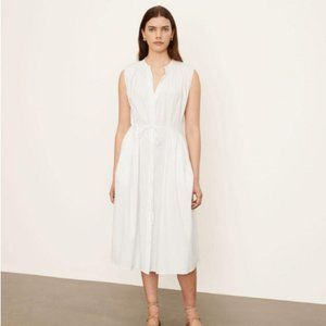 VINCE SLEEVELESS SHIRRED BAND COLLAR WHITE MIDI DRESS sz L